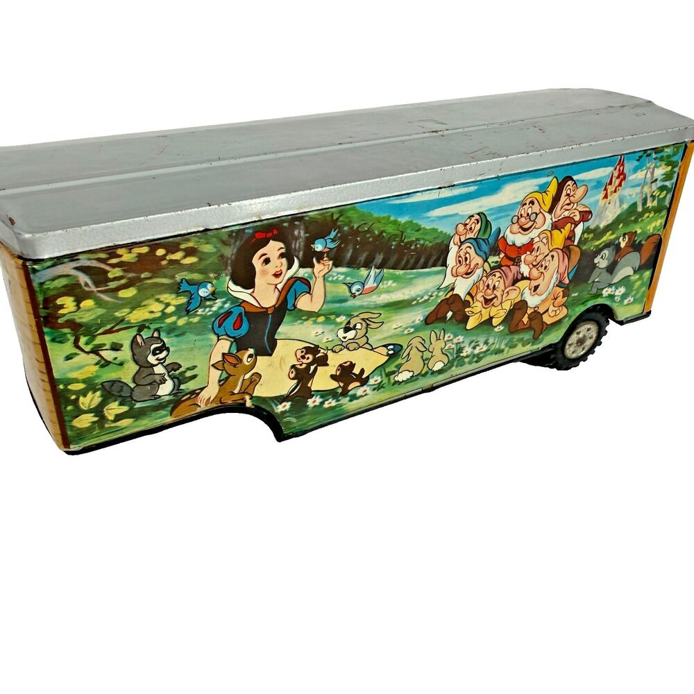 Vintage Linemar Disney Snow White Seven Dwarfs Tin Litho Trailer 9" Toy Japan